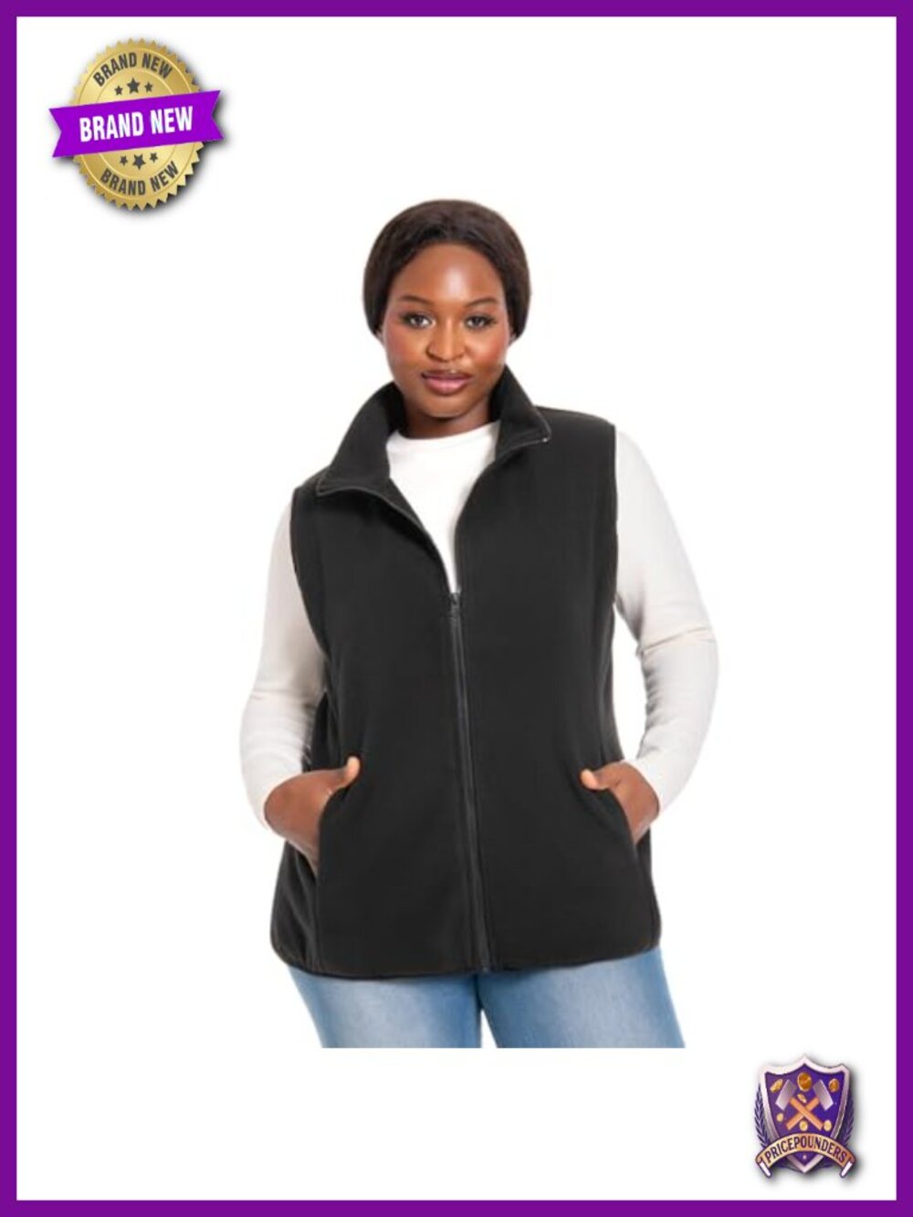 Plus Size Polar Fleece Vest Zip Up Sleeveless Jacket 4 Pockets 1X-5X